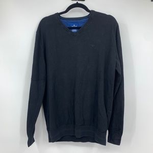 Tom‎ Tailor XL Pullover V-neck Sweater Black Cotton Business Casual Preppy
